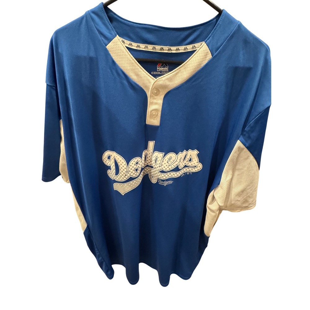 Majestic Los Angeles Dodgers Cool Base Henley‎ Jersey Mens 2XL Blue White MLB